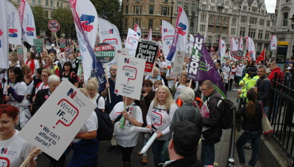 A huge contingent of nurses were among the 100,000 protestors - including DWHC supporters - who marched through London on 18 October to show their anger at government cuts in wages and benefits and the pay freeze inflicted on the NHS 